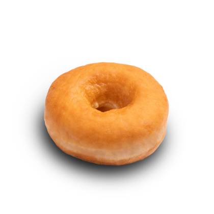 Jednoduchý glazovaný donut s dírou uprostřed na bílém pozadí.
