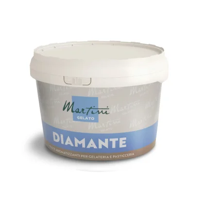 Bílá dóza aromatické pasty Martini Gelato Diamante pro zmrzlinu a cukrářství, s šedo-modrou etiketou.