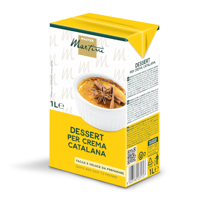1L žlutý karton dezertní směsi Master Martini Crema Catalana, karamelizovaný krém s badyánem