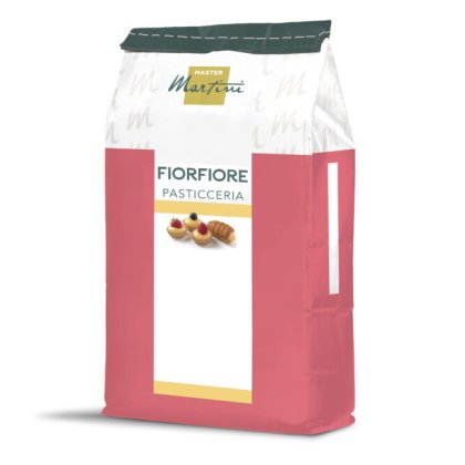 Červeno-bílý pytel Master Martini Fiorfiore Pasticceria s obrázky pečiva na etiketě