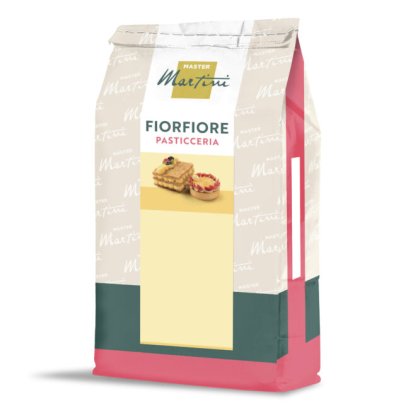 Sáček směsi Master Martini Fiorfiore Pasticceria s fotkou listového těsta a tartaletky na obalu.