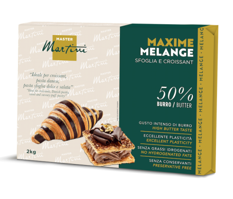 Balení 2kg Master Martini Maxime Melange na croissanty a listové těsto, 50% másla, s croissanty s čokoládou