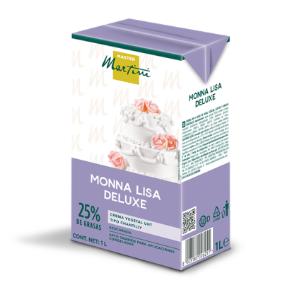 Fialový 1L karton šlehačky Master Martini Monna Lisa Deluxe, 25% tuku, s patrovým dortem