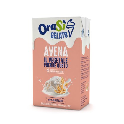 Krabice Tetra Pak OraSì Gelato Avena, broskvová 100% rostlinná ovesná báze pro zmrzlinu.